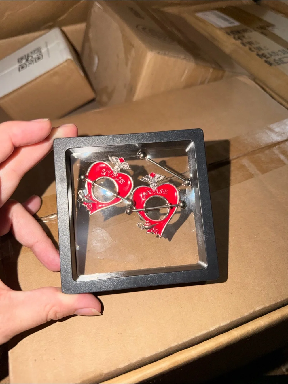 Red Heart nipple rings